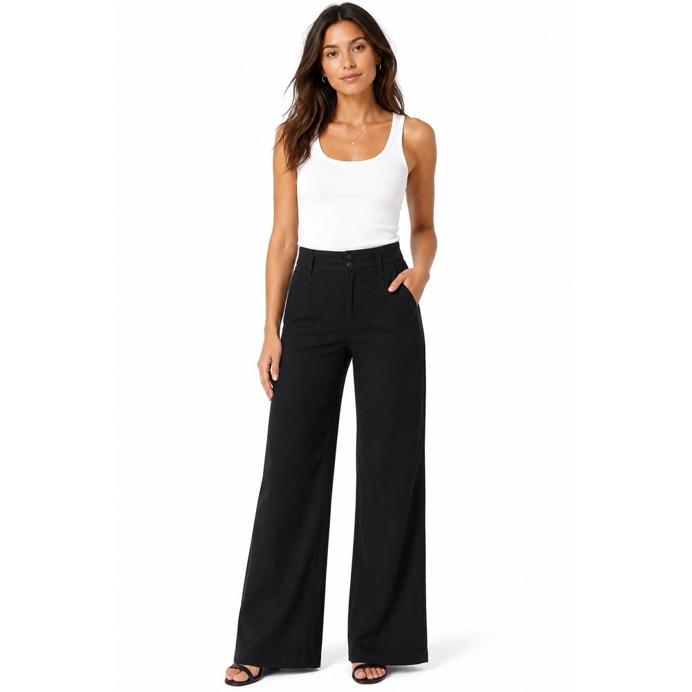 Maeve By Anthropologie Naomi Pants 2 Black Linen Wide Leg Flare Trousers Career